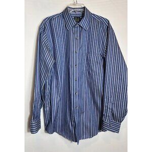 Jos. A Banks Traveler’s Long Sleeve Tailored Button Striped Blue Shirt Men’s L